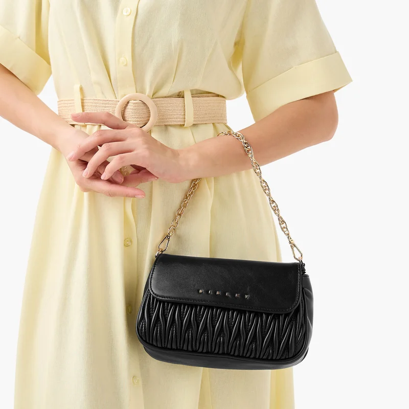 SISLEY Black Quilted Crossbody Bag for Women